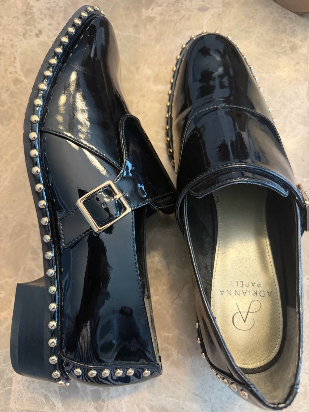 Adrianna Papell Black Patent Studded Loafers - Picture 4 of 5
